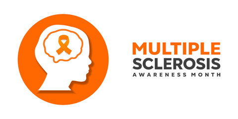 March is Multiple Sclerosis Awareness Month. Human, brain and ribbon. Great for cards, banners, posters, social media and more. White background.