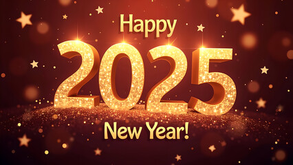 Happy New Year 2025 Gold Glitter. Concept of celebration, holiday, and party.