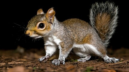 Fototapeta premium Adorable Grey Squirrel at Night Wildlife Nature Close up Mammal Animal Portrait Rode