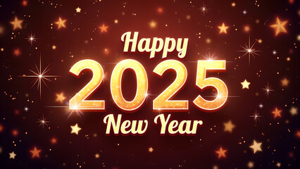 Happy New Year 2025 with golden text and stars. Holiday celebration concept.