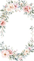 Fototapeta premium Watercolor floral wreath made up of delicate flowers and greenery, perfect for adding a touch of elegance to any room, garden decor, watercolor wreath,