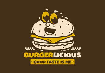 Burgerlicious. Burger illustration with face illustration in cartoon style