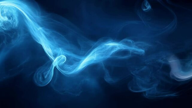 Animation of abstract swirling neon blue smoke on black background. Dark backdrop with magic fog. Mystic effect for Halloween