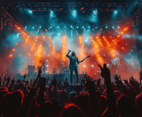  rock concert taking place in a small, intimate concert hall. AI generative.