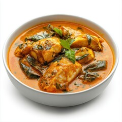 Chettinad Fish Curry isolated on white background