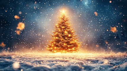 Shining Christmas Tree in Peaceful Winter Scene