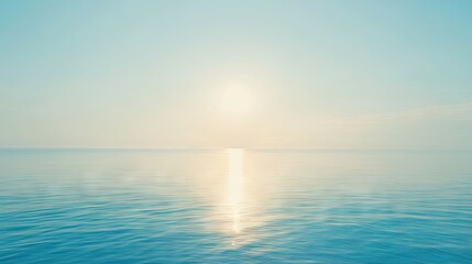Obraz premium Serene Ocean Horizon with Soft Reflection at Sunrise in Pastel Tones