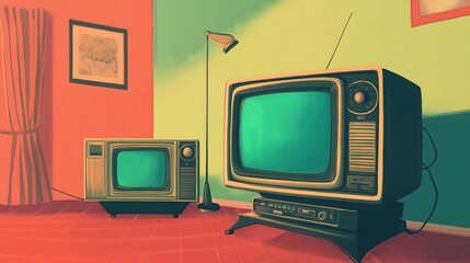 Retro living room with two vintage TVs.