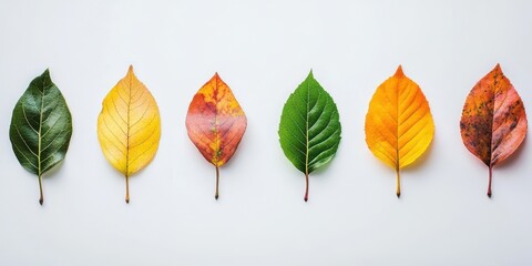 Collection of autumn leaves isolated on white background