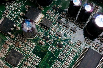 Electronic circuit board with smd components close-up