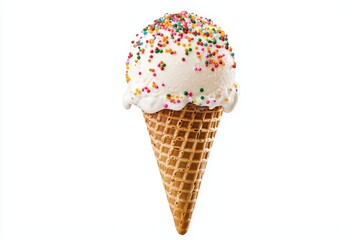 Ice cream cone with sprinkles, isolated on white background