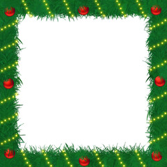 Christmas Garland Frame. Christmas border frame. Christmas wreath with glow lights for decorative 