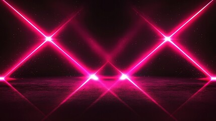 Bright Pink Laser Beams Reflecting on Dark Background Surface