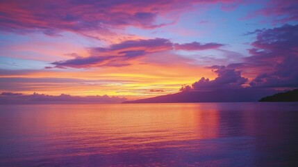 Obraz premium Breathtaking Sunset Over Calm Ocean with Vibrant Color Palette