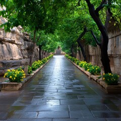 Serene Pathway to Kailasa Amidst Lush Greenery
