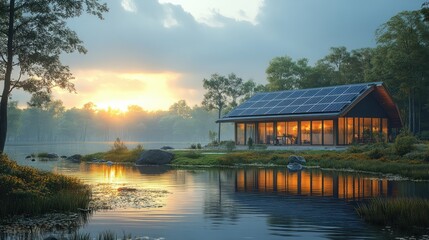 Fototapeta premium Solar power plant integrated into a wildlife reserve, with panels placed alongside natural habitats.