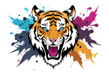 Furious Tiger  with Watercolor Ink Splash & Alcohol Ink Art | Realistic Multi-Colored Eyes 