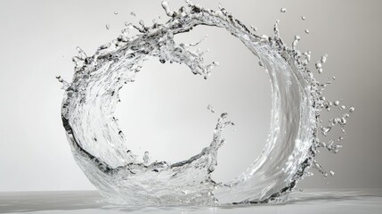 A dramatic still of water splashing into an elegant arc, captured against a neutral white background.