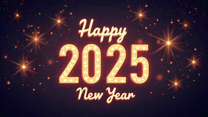 Happy New Year 2025 Celebration with Sparkling Lights. Concept of Holiday, Festive, and Celebration.