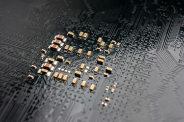 electronic circuit board with smd components resistors and capacitors