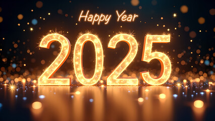 2025 Happy New Year Golden Lights. Concept of celebration, future, and hope.
