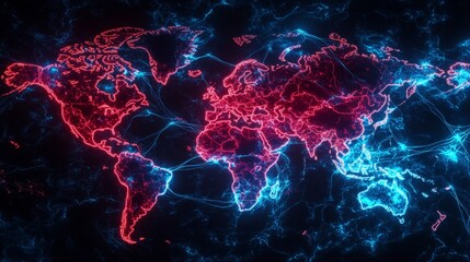 Fototapeta premium Illuminated Capillary Network Bridging Economic Centers in a Dystopian Environment