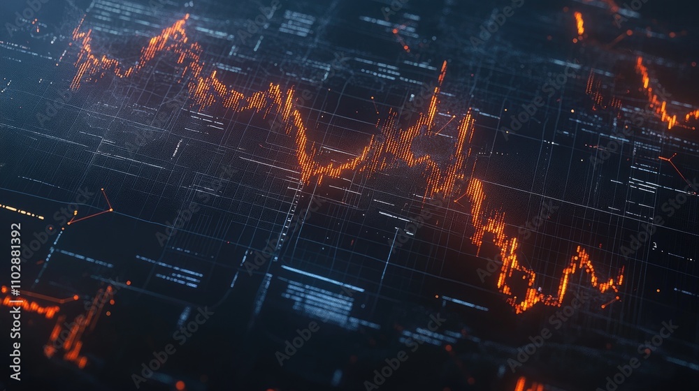 Poster digital data visualization with abstract graph and statistics lines