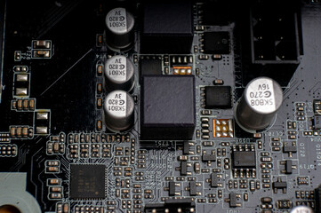 Fototapeta na wymiar electronic board and radio components close-up