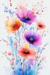 Vibrant Watercolor Flower Illustration Colorful Abstract Art Garden Design