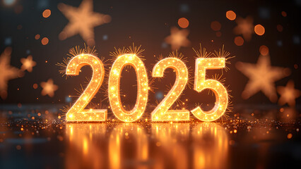 2025 New Year's Eve Celebration with Sparkling Lights. Concept of hope, future, and new beginnings.