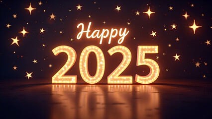 Happy New Year 2025 Neon Sign. Concept of celebration, holiday, and future.