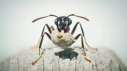 Fototapeta premium Macro Photography Ant Carrying Food Insect Closeup Detailed View Nature