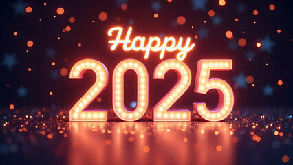 Happy 2025 New Year Neon Sign. Festive celebration concept.