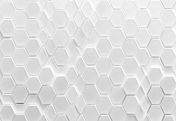 Horizontal Abstract Futuristic White Texture, Background of Hexagonal structures, honeycomb, with light and shadow Pristine canvas featuring a geometric 3D honeycomb wallpaper in natural tones, adding