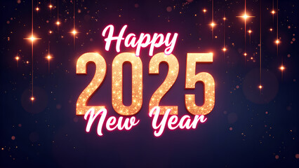 Happy New Year 2025 with golden glitter. Concept of celebration, party, and holiday.