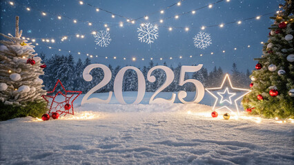 Happy New Year 2025 background, blank canvas for festive inscriptions and designs,New Year's card, screensaver, banner