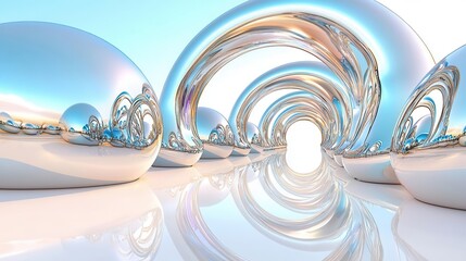 Obraz premium Abstract reflective surfaces, modern design, smooth curves, bright background, artistic