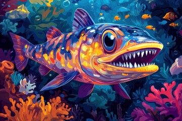 Vibrant Colorful Fish Swims Amongst Coral Reef