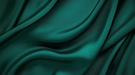 Obraz premium Deep Green Satin Fabric Smooth Folds Elegant Texture Luxury Background Soft Waves