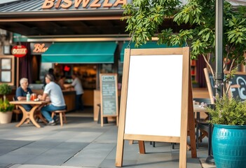 Blank Wooden A Frame Signboard Outside Cafe Restaurant