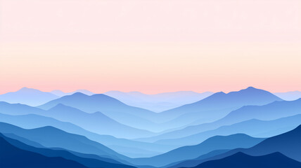 青と紫の層が重なる静寂な山々の風景