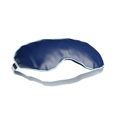  3D model of an eye mask in a dark blue color, with a white outline on the edges, against a solid black background, with no shadows or reflections, in an isometric view, in a minimalistic style.