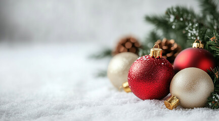 Red and gold Christmas balls, created using Generative AI technology.