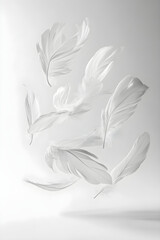 Fototapeta premium Delicate Dance of Feathers in Air: A Moment of Tranquil Serenity and Ethereal Beauty