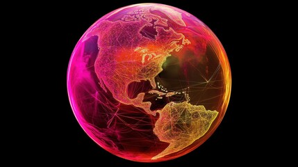 Planet earth showing north and south america glowing with interconnected lines
