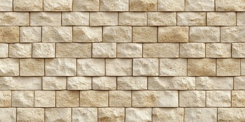 Fototapeta premium Seamless beige sandstone wall texture tileable rustic background pattern with aged brick blocks