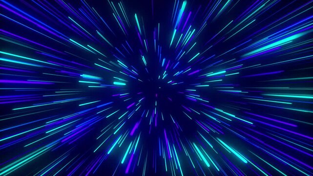 Neon blue line loop background animation, Retro futuristic hyperspace jump
