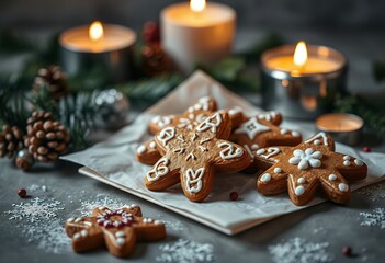 Christmas Gingerbread Cookies Candles Festive Treats Winter Holiday Baking
