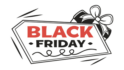 Black Friday sicker red and black typography sale tag banner isolated on transparent background