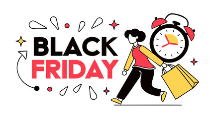 Black Friday sicker red and black typography sale tag banner isolated on transparent background